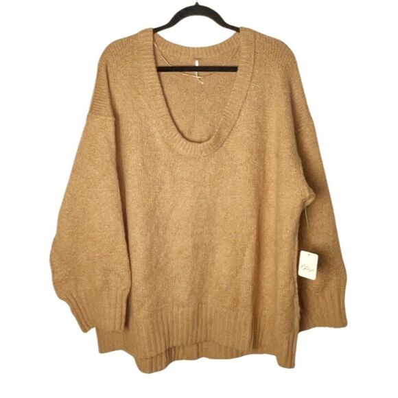 NEW FREE PEOPLE Brookside Oversized Sweater, Desert Camel - M - Picture 4 of 12